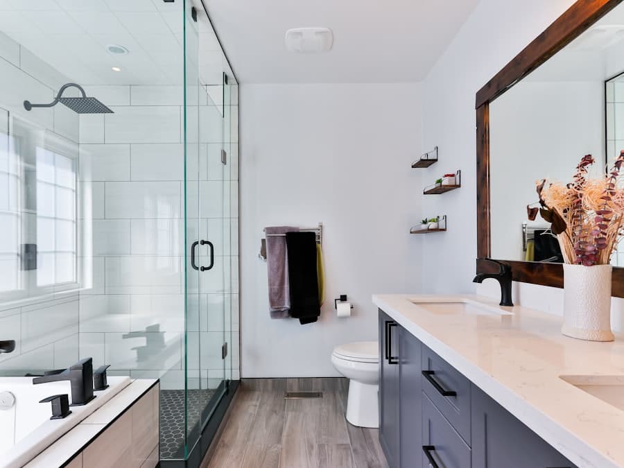 Modern remodeled bathroom with walk-in shower